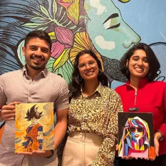 The results from a Valentine's Art Date session. One person painted Goku, the other painted a pop-art Taylor Swift. It's all about painting what you love!