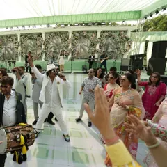 I love getting off the stage and into the crowd. Here I am dancing with guests at a beautiful daytime wedding carnival in Bangalore. It’s all about creating an interactive live music experience and making everyone feel like part of the show.