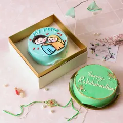 Another look at our adorable Rakhi bento cakes, perfect for celebrating your unique bond. You can get them customized with your favorite flavors.