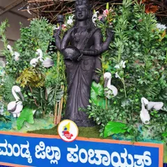 For the Mandya Zilla Panchayat, I designed this float with a serene goddess figure surrounded by lush greenery and birds. The goal was to create a beautiful and calm scene that celebrates nature and divinity.