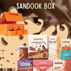 The Loyka Diwali Sandook Box is pure indulgence. This treasure chest is filled with a wide assortment of Loyka's best products, including almond brittle, assorted pops, cookies, and even a rangoli kit.