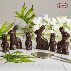 Our family of chocolate bunnies is out for the season. We craft these adorable bunnies in various sizes from solid, high-quality milk and dark chocolate.