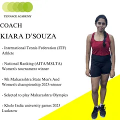 Meet Coach Kiara D'Souza. As an International Tennis Federation (ITF) athlete and national tournament winner, she brings a wealth of competitive experience and technical knowledge to our coaching team.