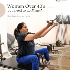 Pilates is a fantastic tool for women over 40. This client is using the reformer to build arm and back strength in a controlled, low-impact way that supports joint health and improves posture.