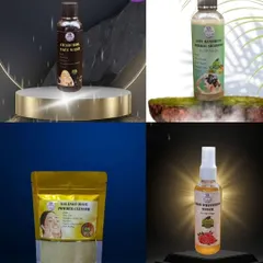 A collage showcasing the power of nature in my products. From skincare to haircare, we bring you the best of both worlds in every drop.