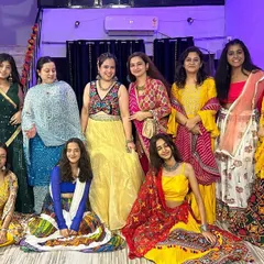 A beautiful group photo from our Dandiya Night, showcasing the vibrant traditional outfits and the strong sense of community among our female members.