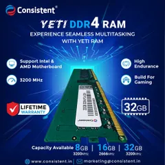 Our Yeti DDR4 desktop RAM is available in 8GB, 16GB, and 32GB capacities. This 32GB module, running at 3200MHz, is perfect for power users, creators, and gamers who need maximum performance and reliability, backed by a lifetime warranty.