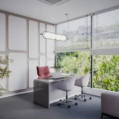 This is a 3D visualization we created for the executive cabin in the Pune office. The design emphasizes natural light, minimalist furniture, and a unique wall paneling detail to create a sophisticated and calm environment for leadership.