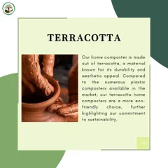 We chose terracotta for its durability, porosity, and natural aesthetic. Unlike plastic bins, our eco-friendly terracotta composter allows for better air circulation, which is crucial for a healthy and efficient aerobic composting process.