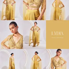 A collage showcasing the versatile and dynamic silhouette of the Lydia Cape Set, as worn by Kiara Advani.