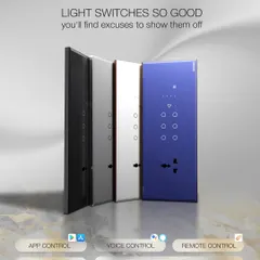 Our touch switches are designed to be shown off. Available in a range of finishes and module sizes from 2 to 12, they offer control via app, voice, or remote, perfectly blending form and function for your walls.