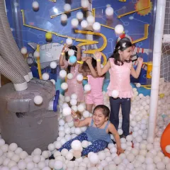 The ball pit doubles as a sensory experience, especially when combined with our ball-launching machines.