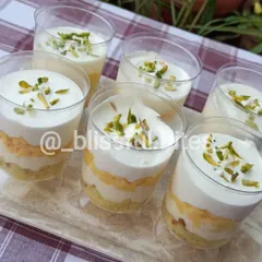 A set of six Rasmalai Cake Cups, beautifully arranged and ready for a celebration. The combination of textures and flavours makes this a memorable dessert.