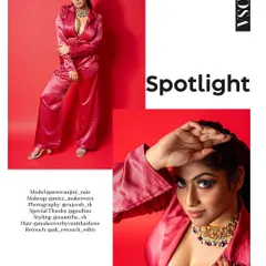 My pink satin two-piece set featured in a "Spotlight" article in Roosa Magazine. It's an honor to see my work published in international publications.