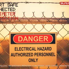 A clear warning sign on a perimeter fence is a crucial element of an effective intrusion detection system. It acts as a primary deterrent while ensuring compliance with safety regulations for high-security areas.