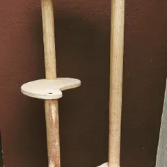 Another view of a cat tree in progress. This one is made from solid wood pillars and plywood platforms, designed to be both sturdy and stylish.