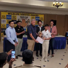 A moment to cherish. Our U12 player Pavandeep receives the 'Tiger of the Tournament' award from World Cup winner and BCCI President, Mr. Roger Binny.