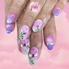 Bloom with every touch. This design combines a soft lavender-to-purple gradient with beautifully hand-painted watercolor-style florals.