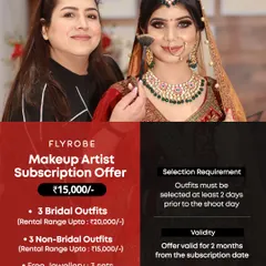 My Makeup Artist Subscription Offer is a game-changer. Rent 3 bridal and 3 non-bridal outfits, plus free jewellery, for your shoots over two months.
