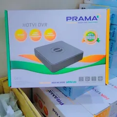 A closer look at a PRAMA HDTVI DVR, the central hub of your CCTV system. This 'Made in India' product supports high-definition cameras and provides reliable recording and playback.