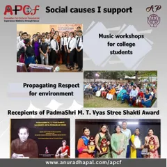 My social initiatives include music workshops for college students and promoting respect for the environment. I also instituted the Padmashri M. T. Vyas Stree Shakti Award to empower women in the arts.