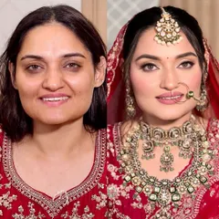 A radiant bridal transformation that speaks for itself. I focused on creating a luminous base and soft, defined eyes to complement her beautiful red lehenga.