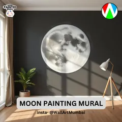 Bring the night sky indoors with a realistic, hand-painted moon mural. This piece creates a dramatic and serene focal point on a dark wall, perfect for a bedroom or a modern living area.