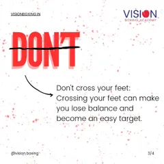 A critical rule for footwork: never cross your feet. Doing so compromises your balance, slows your reaction time, and makes you an easy target for your opponent.