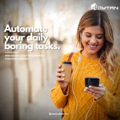Simplify your daily tasks with my smart home automation solution. This user is enjoying a coffee break while easily managing her home's settings from her phone.
