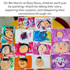 A vibrant collection of self-portraits made by children in our Portrait Puzzle Workshop. This image showcases the diverse and personal stories that emerge when kids are given the freedom to express themselves through art.