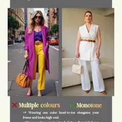 Tip 2: Go for monochrome. Wearing one color head-to-toe not only looks high-end but also elongates your frame. It's an instant recipe for chic.