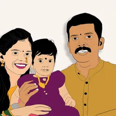 A heartwarming family portrait, digitally illustrated to capture the likeness and love of this beautiful family. This style is perfect for creating a timeless piece of art from a family photo.