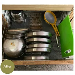 After our session, the client arranged everything neatly. Now, plates are stacked, and there is a clear space for each category of items.