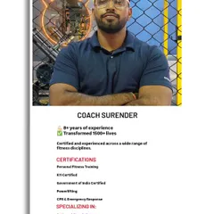 This is Coach Surender, our powerlifting guru. Certified by K11 and the Government of India, he is the expert for anyone looking to build serious strength and master compound lifts.
