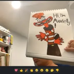 "Hi, I'm Anxiety!" In our online classes, we also explore emotional expression through art. This student's doodle is a powerful and creative piece.