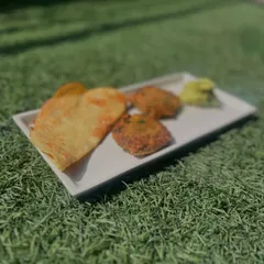 Another view of the high-protein Sawan breakfast, showcasing the satisfying textures of the mushroom kababs and chilla.