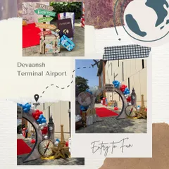The journey begins here. We created a 'Devaansh Terminal Airport' entrance, complete with a red carpet, passport props, and iconic landmark cutouts like the Eiffel Tower to immerse guests in the travel theme from the moment they arrived.