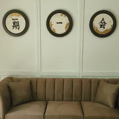 Art can also be a daily reminder of a philosophy you live by. This triptych was created for a client in Delhi, featuring the Japanese saying "Ichi-go ichi-e," which means "one life, one meeting." It's a beautiful way to incorporate meaningful words into your home decor.
