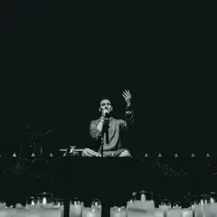 Leading the audience in a moment of shared breath and intention in Ahmedabad. These concerts are interactive; it's not just about you listening to me, but about us creating a collective energy of peace and mindfulness together.