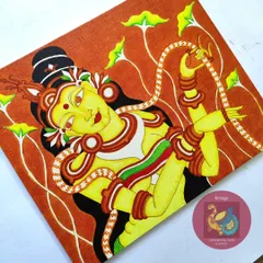 I call this piece 'Vaidehi', a revival of a painting I first created 11 years ago. It was a joy to paint her timeless beauty again in this classic Kerala mural style, capturing her grace among the lotus flowers.