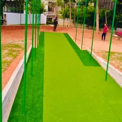 We install professional-grade sports turf, like this cricket practice pitch. Our turf is designed for performance and durability, providing a consistent surface for training in any weather.