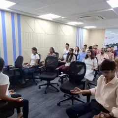 Employees at Exotel & Connekt in Andheri East take a moment for guided meditation. These mindfulness practices help improve focus, reduce workplace anxiety, and foster a calmer, more productive environment.
