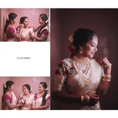 A beautiful candid moment between the bride and her bridesmaids, capturing the love and support of her 'Team Bride' as they help her get ready.