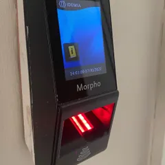 This is a Morpho biometric access control system we recently installed. These devices from IDEMIA offer fast and reliable fingerprint recognition for securing doors in both residential and corporate environments.