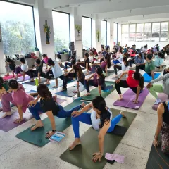 A moment from our soulful yoga retreat, 'Pravāh', in Rishikesh. The energy of practicing together in the yoga capital of the world was truly special.