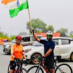 Two of our members posing with the Indian flag during our Independence Day celebration ride.