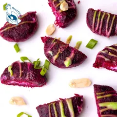 A closer look at our Stuffed Feta Cheese Beetroot Kebab. The vibrant color is matched by its incredible flavor, a perfect harmony of earthy beetroot and salty feta.