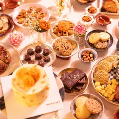 An abundant Diwali grazing table filled with our entire festive collection. We love creating these spreads that invite guests to gather, share, and indulge in a variety of sweet and savory treats.