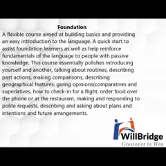 An introduction to my Foundation course. This program is designed to build the basics, covering essential skills like introductions, describing routines, ordering food, and making polite requests.