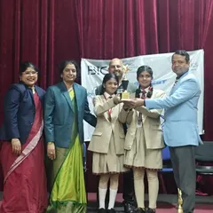 Our students receiving one of their four awards at the Robozest 2.0 inter-school competition. This victory in the senior category for their 'Blind Man Stick' project highlights our hands-on approach to robotics and problem-solving.